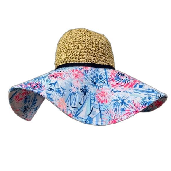 Lilly Pulitzer Sea to Shining Sea Floppy Straw Hat One Size - Picture 1 of 6